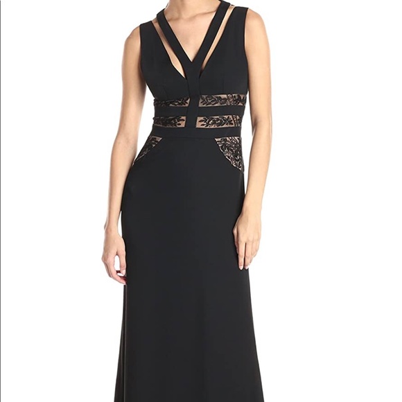 BCBGMaxAzria Emyli Lace Blocked V-neck Dress Gown - Picture 9 of 10